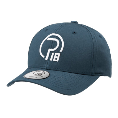 Pro18 Sports flexfit navy blue curved peak performance hat with white logo