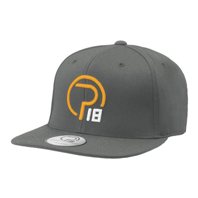 Pro18 Sports flexfit grey flat peak performance hat with orange logo